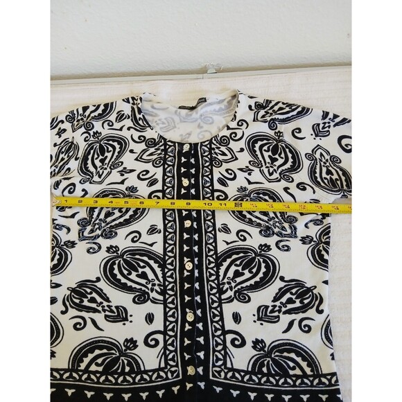 Pierri NY Size Medium  Floral Cream Black Sequin Cardigan Sweater Women Top - Picture 10 of 15